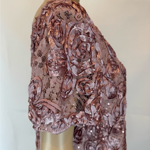 Alex Evenings Rosette A-Line Gown Sequins Short Sleeve in Rose Pink Size 18 - Picture 12 of 16